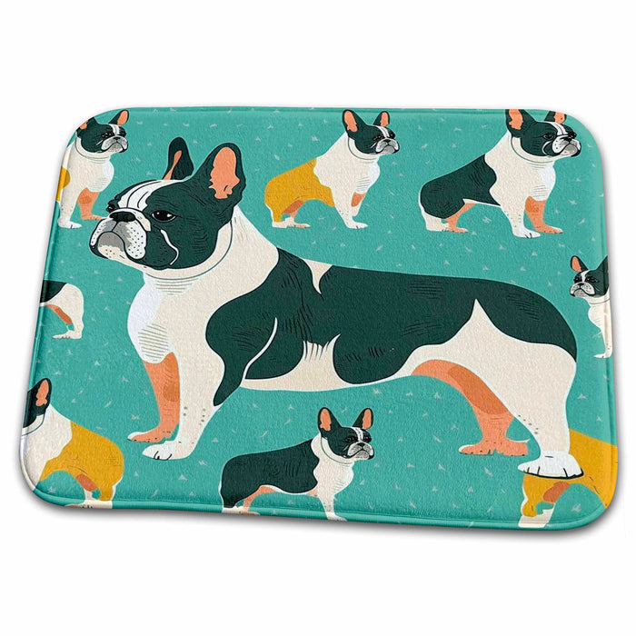 Dish Drying Mat - Bold colors highlight these stylized French Bulldogs Craftsman Studios - Mid-Century Modern