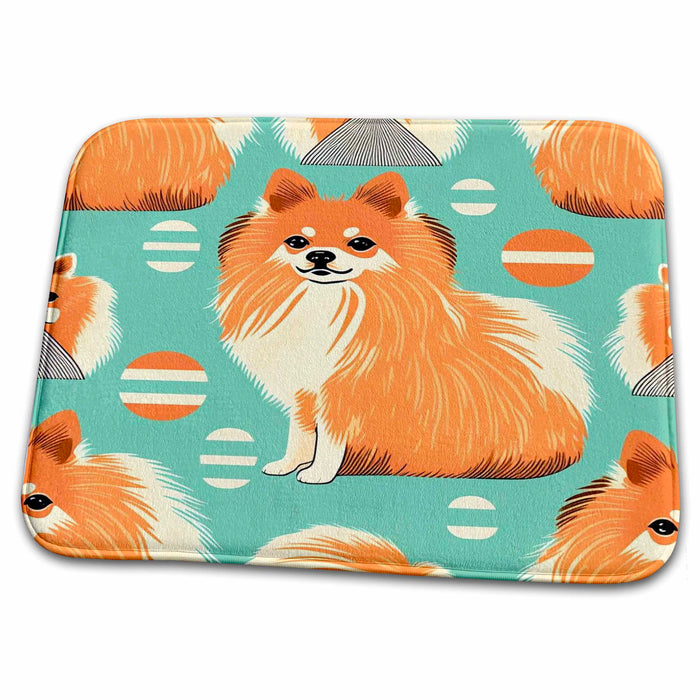 Dish Drying Mat - Bold hues capture Pomeranian charm in retro design Craftsman Studios - Mid-Century Modern