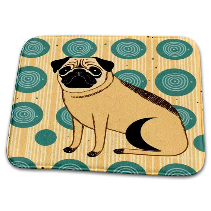 Dish Drying Mat - Pugs lounge in a scene of mid-century modern design Craftsman Studios - Mid-Century Modern