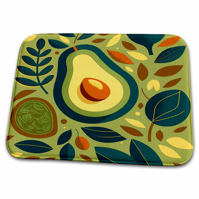 Dish Drying Mat - Mid-century modern style meets gourmet avacados illustration Craftsman Studios - Mid-Century Modern