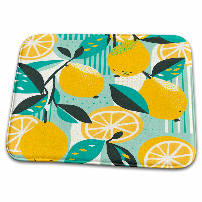 Dish Drying Mat - Stylized lemons pop in a mid-century modern backdrop Craftsman Studios - Mid-Century Modern