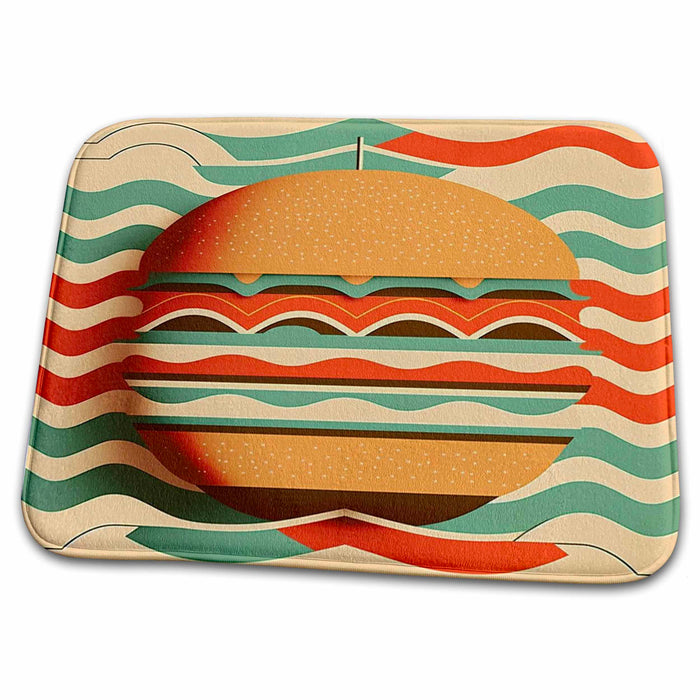 Dish Drying Mat - A hamburger finds its place in this mid-century tableau Craftsman Studios - Mid-Century Modern