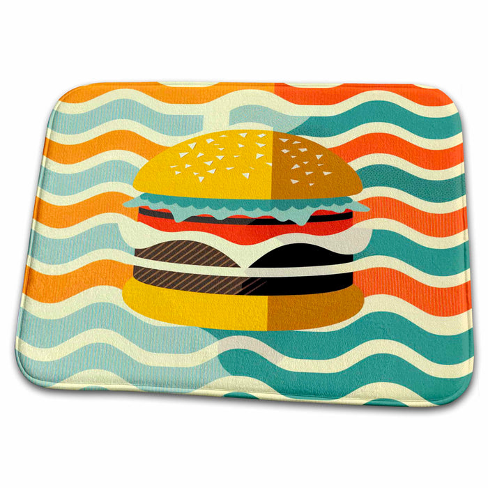 Dish Drying Mat - Bold hamburger depiction in a mid-century modern world Craftsman Studios - Mid-Century Modern