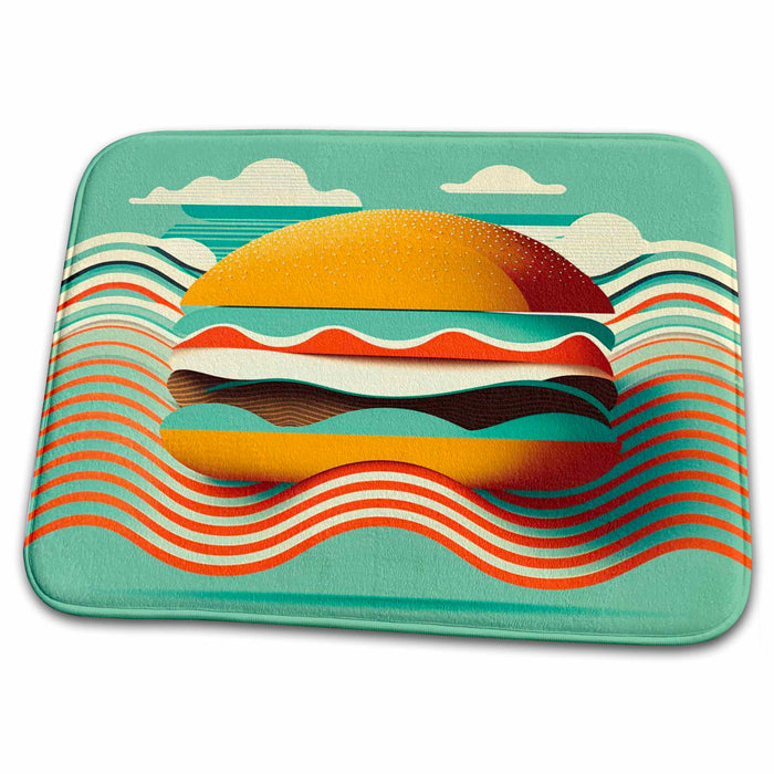 Dish Drying Mat - Geometric accents highlight this mid-century hamburger scene Craftsman Studios - Mid-Century Modern