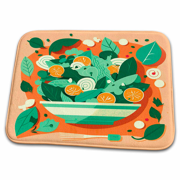 Dish Drying Mat - Retro-inspired salad illustration with modern flair Craftsman Studios - Mid-Century Modern