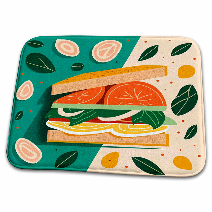 Dish Drying Mat - Stylized sandwich in a retro chic backdrop Craftsman Studios - Mid-Century Modern