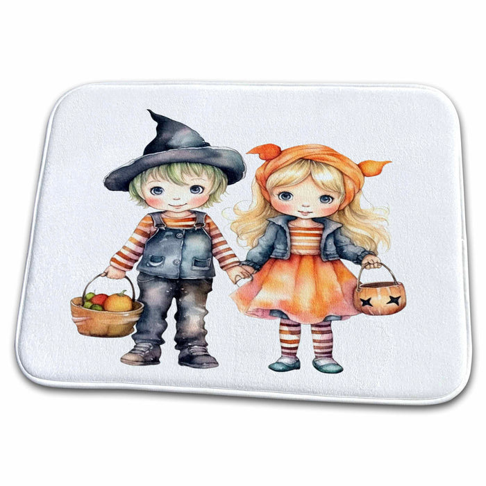 Dish Drying Mat - Halloween Trick Or Treat Boy and Girl Illustration Illustrations