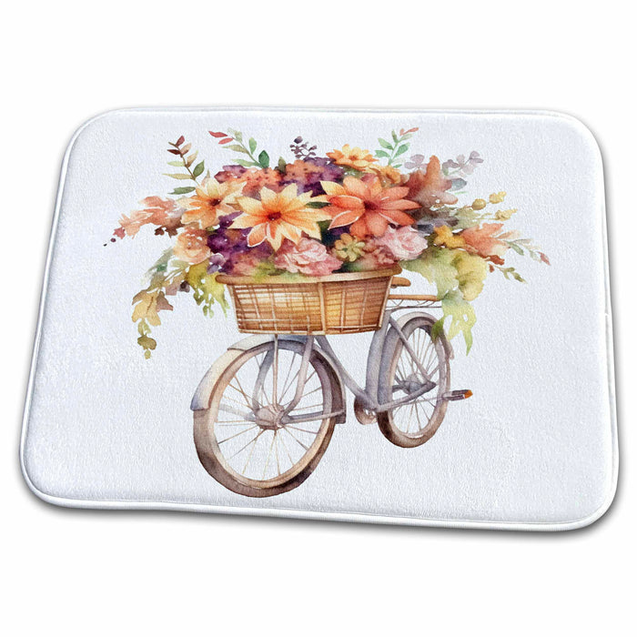 Dish Drying Mat - Fall Floral Basket Bicycle Illustration Illustrations