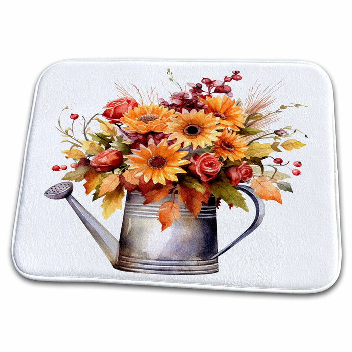 Dish Drying Mat - Pretty Watering Can Full Of Fall Flowers Illustration Illustrations