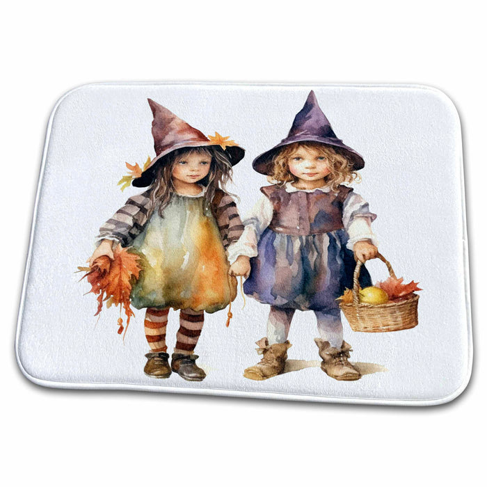 Dish Drying Mat - Cute Little Girl Trick Or Treat Witches Illustration Illustrations