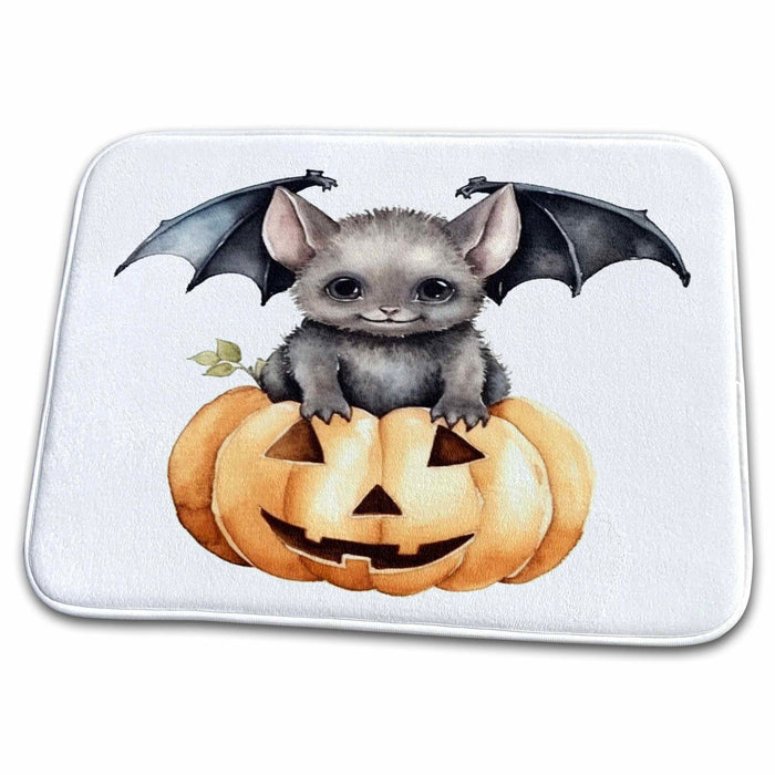 Dish Drying Mat - Black Baby Bat On A Jack O Lantern Illustration Illustrations