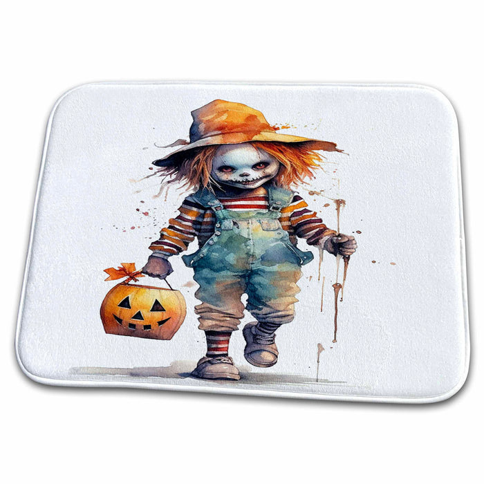 Dish Drying Mat - Scary Halloween Trick Or Treat Child Illustration Illustrations