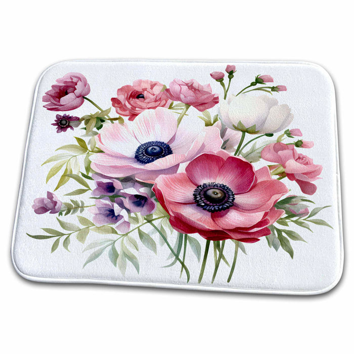 Dish Drying Mat - Pretty Pink Anemone Flowers Illustration Illustrations