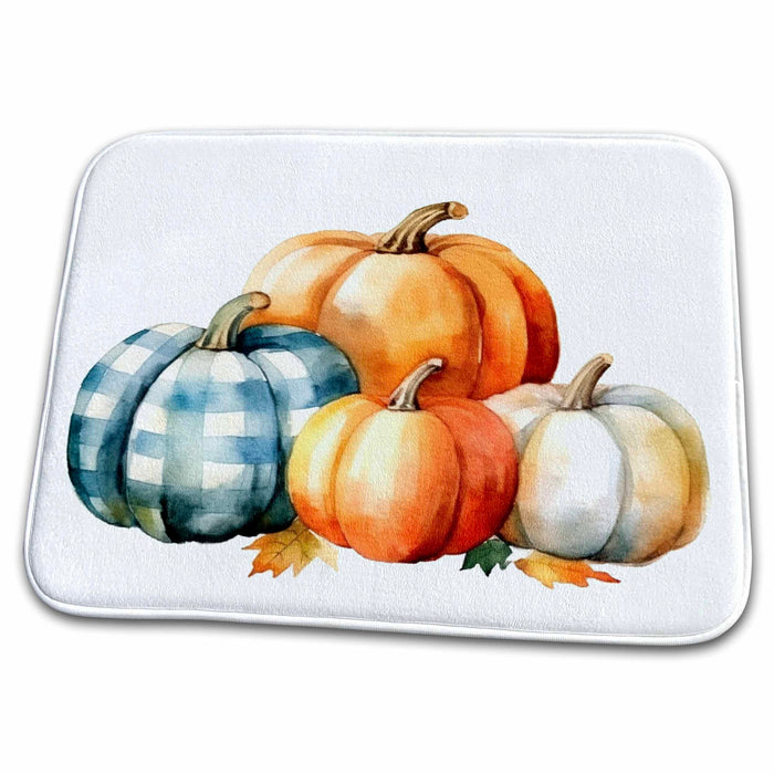 Dish Drying Mat - Cute Plaid and Orange Pumpkin Illustration Illustrations