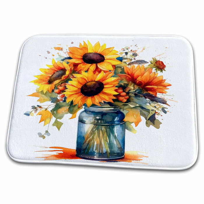 Dish Drying Mat - Jar Of Sunflowers Illustration Illustrations