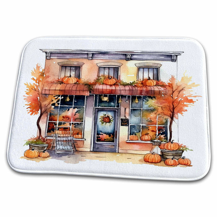 Dish Drying Mat - Fall Store Front Illustration Illustrations