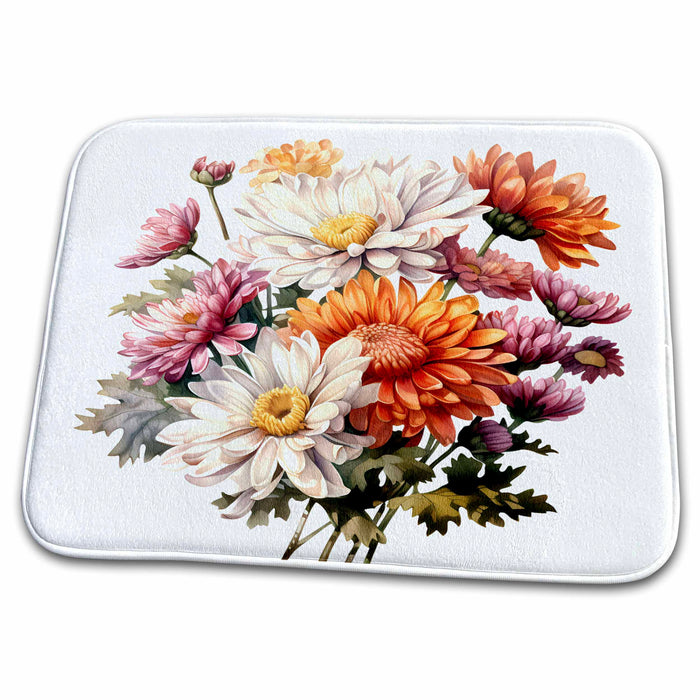 Dish Drying Mat - Chrysanthemum and Daisy Flowers Illustration Illustrations