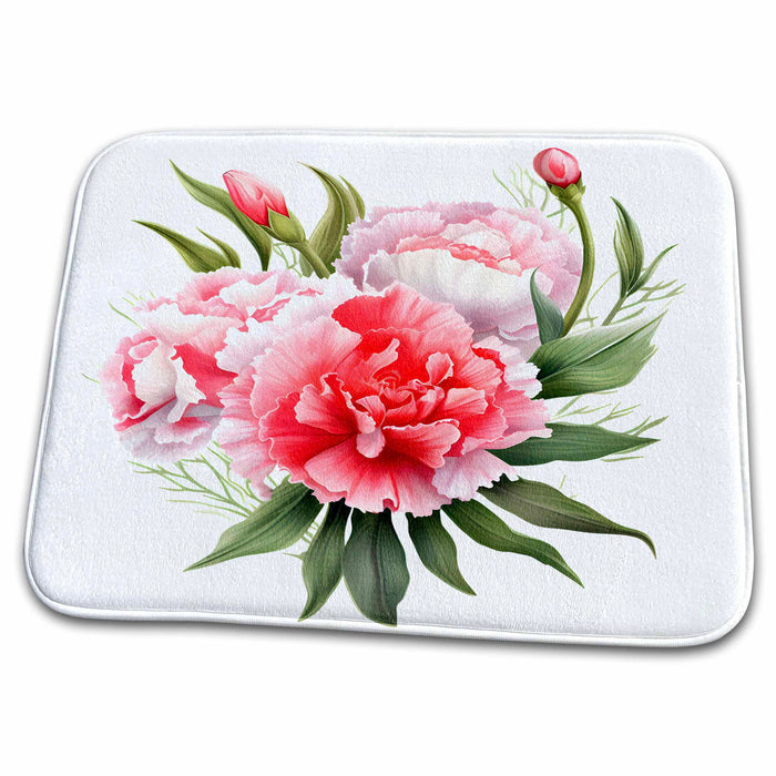 Dish Drying Mat - Pretty Pink Carnation Flower Illustration Illustrations