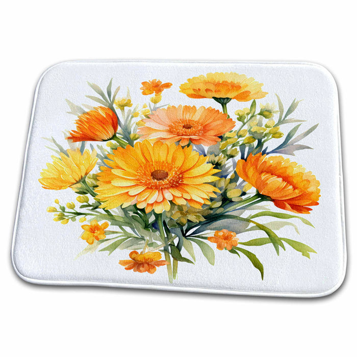 Dish Drying Mat - Pretty Calendula and Acacia Flowers Illustration Illustrations