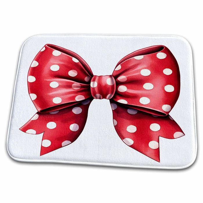 Dish Drying Mat - Cute Red and White Polka Dot Bow Illustration Illustrations