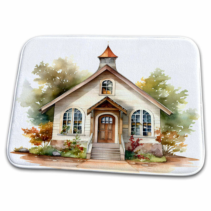 Dish Drying Mat - Country School House Illustration Illustrations