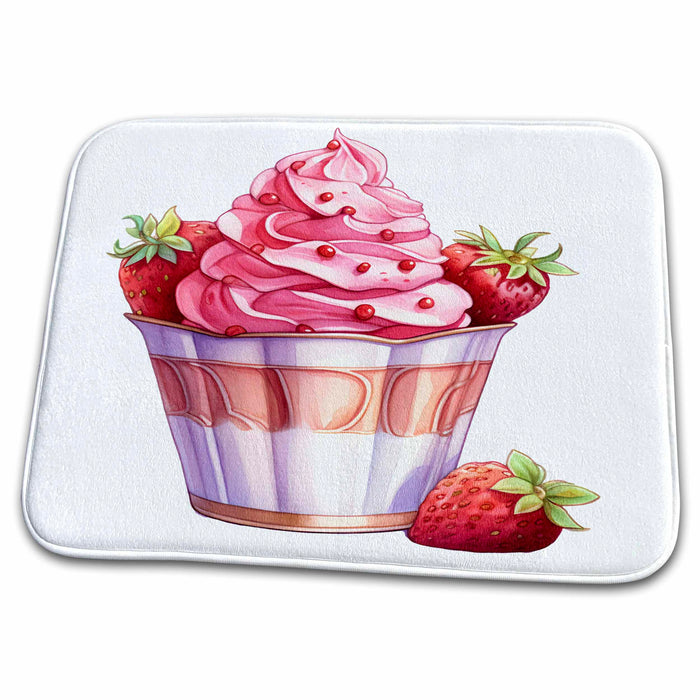 Dish Drying Mat - Strawberry Ice Cream Illustration Illustrations