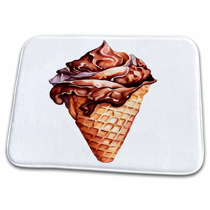 Dish Drying Mat - Chocolate Ice Cream Cone Illustration Illustrations