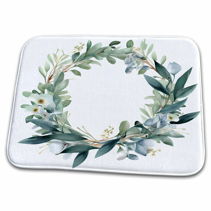 Dish Drying Mat - Pretty Eucalyptus Leaf Wreath Illustration Illustrations