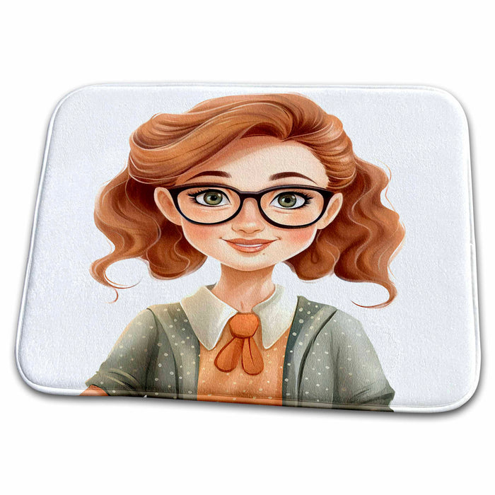 Dish Drying Mat - Cute School Teacher With Glasses Illustration Illustrations