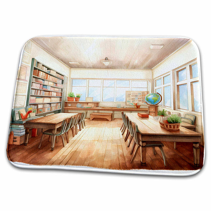 Dish Drying Mat - Classroom Scene Illustration Illustrations