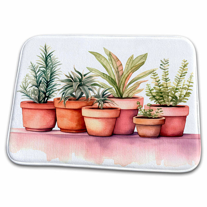 Dish Drying Mat - Potted Plants Illustration Illustrations