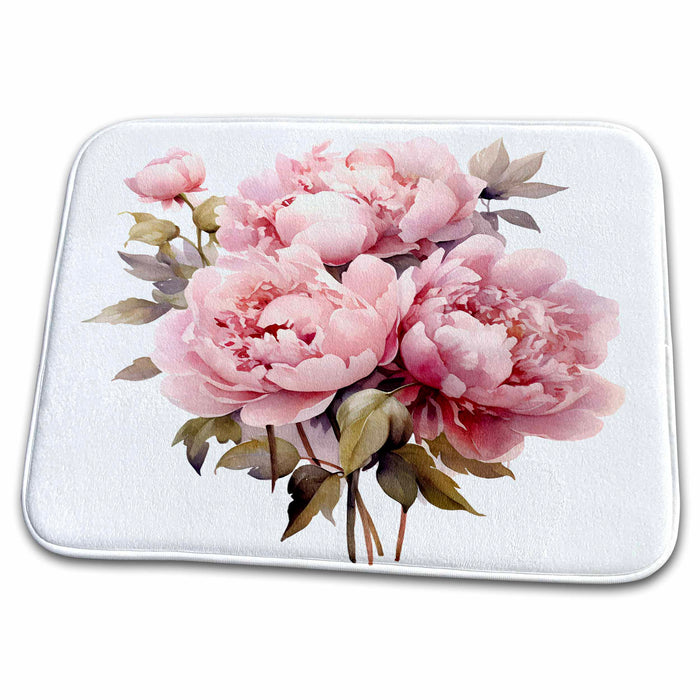 Dish Drying Mat - Pretty Pink Peony Flowers Illustration Illustrations