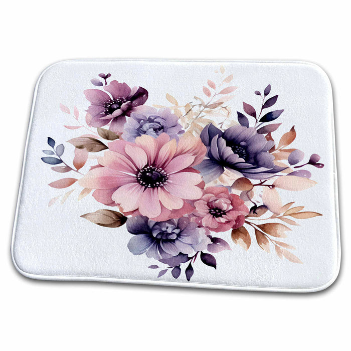 Dish Drying Mat - Purple and Pink Floral Illustration Illustrations