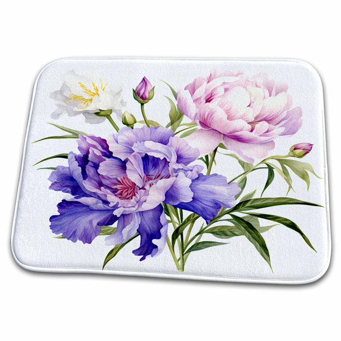 Dish Drying Mat - Pretty Peony and Iris Flowers Illustration Illustrations