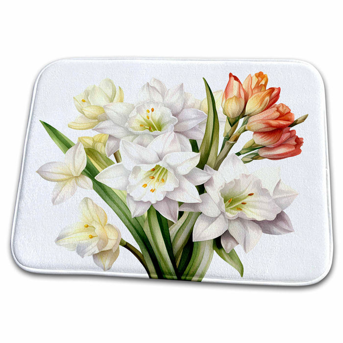 Dish Drying Mat - Pretty Narcissus and Tuberose Flowers Illustration Illustrations