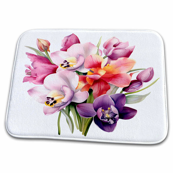 Dish Drying Mat - Tulip and Orchid Flowers Illustration Illustrations