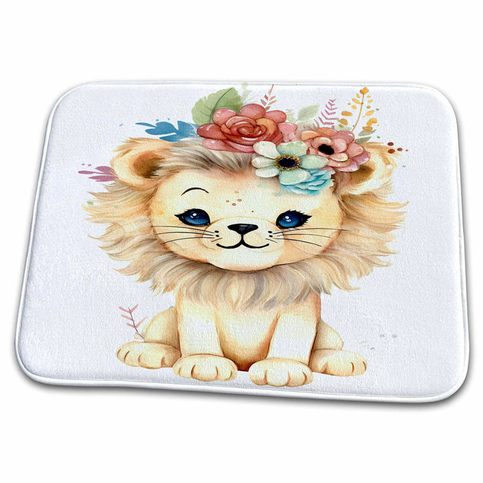 Dish Drying Mat - Cute Flower Lion Illustration Illustrations