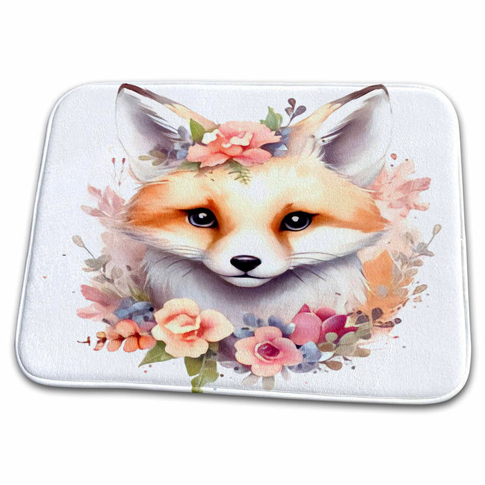 Dish Drying Mat - Cute Floral Fox Illustration Illustrations