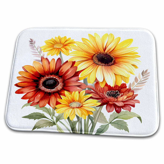 Dish Drying Mat - Daisy and Gerbera Flowers Illustration Illustrations