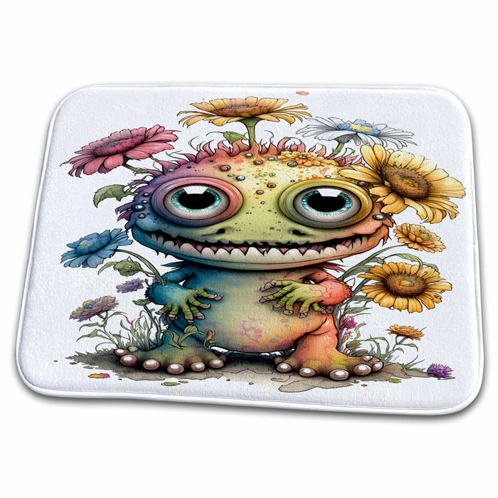 Dish Drying Mat - Silly Floral Monster Illustration Illustrations