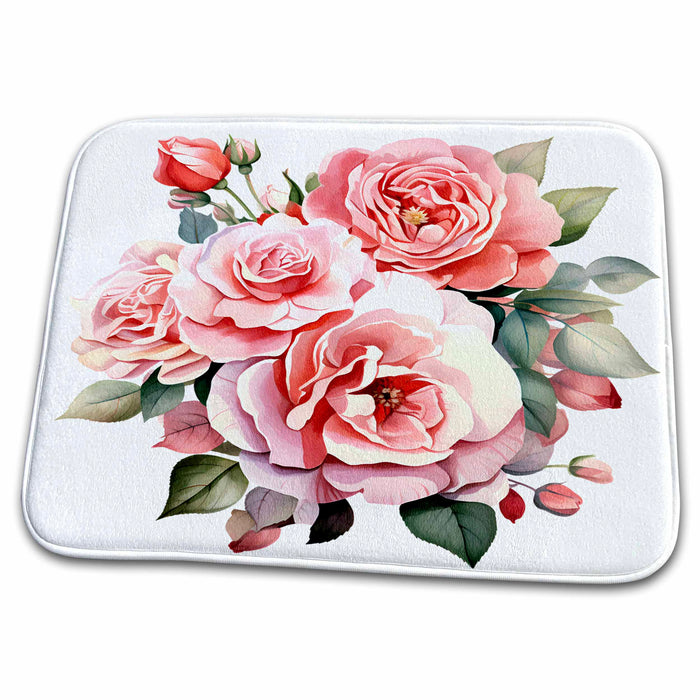 Dish Drying Mat - Pretty Roses and Camellia Flower Illustration Illustrations