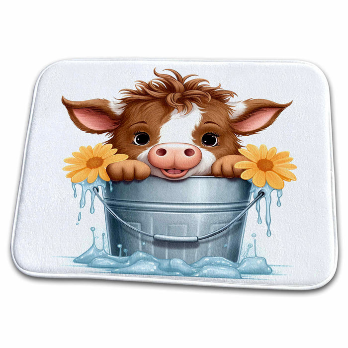 Dish Drying Mat - Cute Baby Cow In A Pail Illustration Illustrations