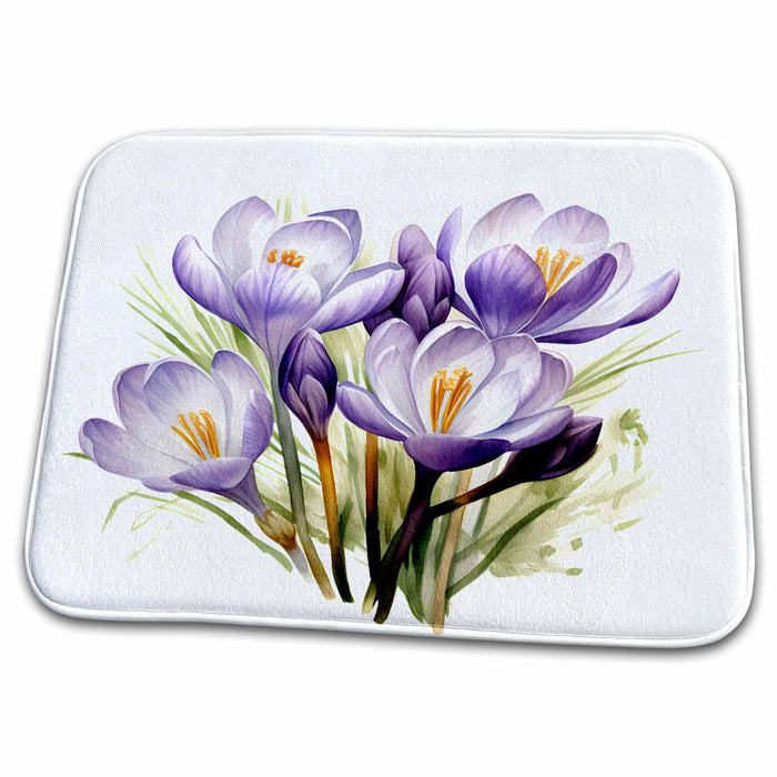 Dish Drying Mat - Pretty Purple Crocus Flower Illustration Illustrations