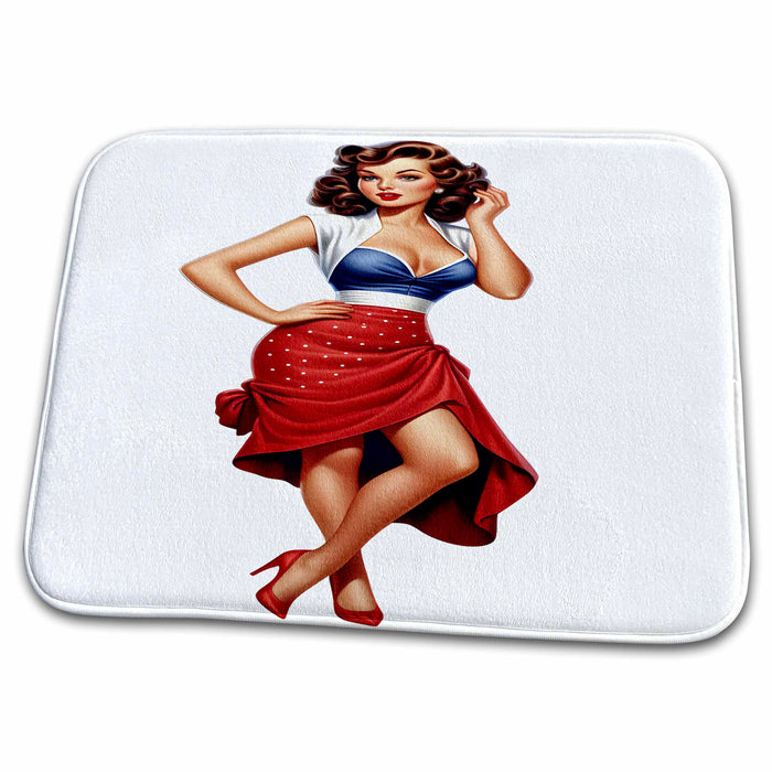 Dish Drying Mat - Pretty 1940s Pinup Girl Illustration Illustrations