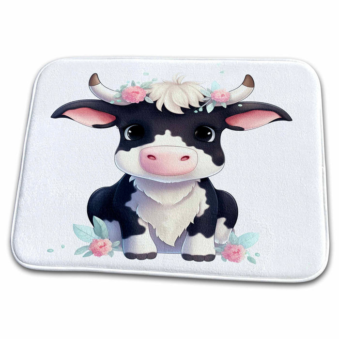 Dish Drying Mat - Cute Black and White Cow Steer Illustration Illustrations