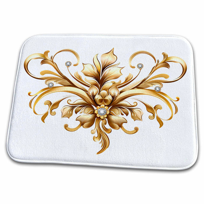 Dish Drying Mat - Elegant Image Of Gold and Image Of Diamond Ornamental Illustrations