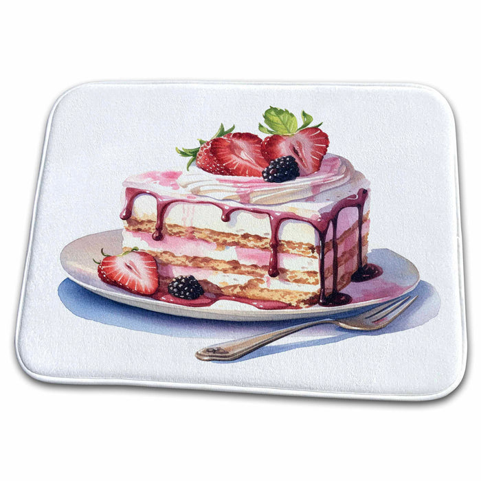 Dish Drying Mat - Strawberry Ice Cream Cake Illustration Illustrations