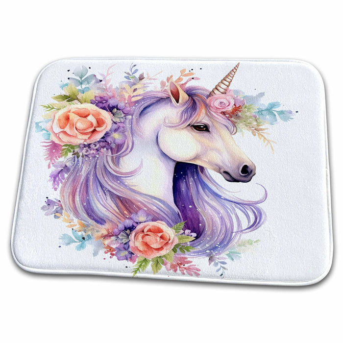 Dish Drying Mat - Pretty Floral Unicorn Illustration Illustrations