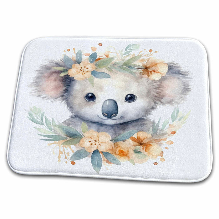 Dish Drying Mat - Cute Peach Floral Koala Bear Illustration Illustrations