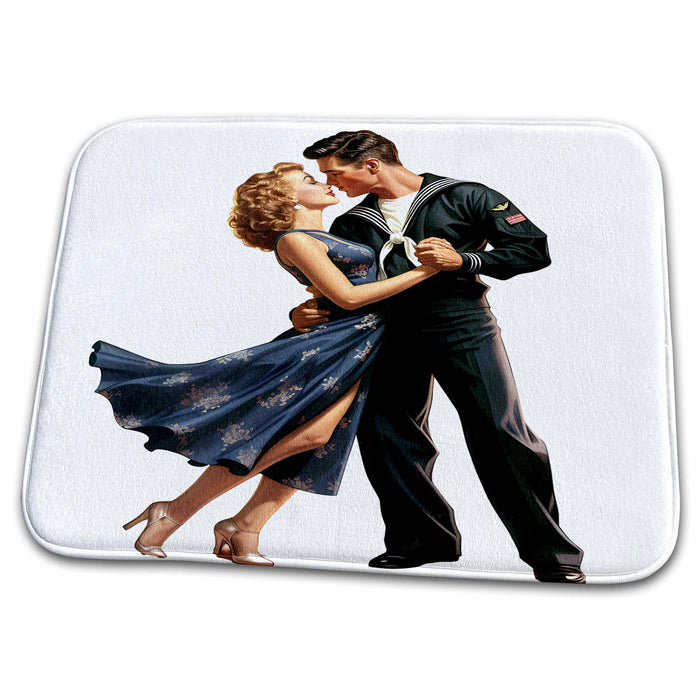 Dish Drying Mat - Navy Man Kissing His Girlfriend Illustration Illustrations